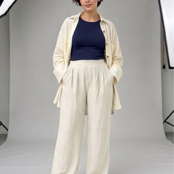 Pantalon palazzo<span> - </span>2 (42 - 44), Blanc cassé