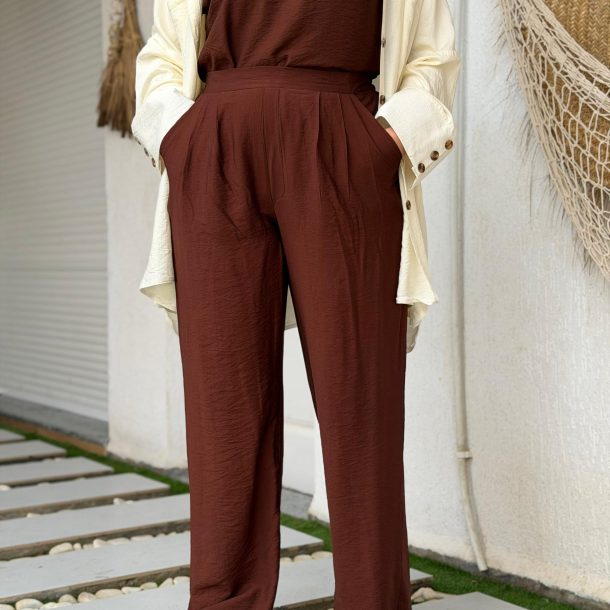 Pantalon palazzo<span> - </span>3 (46 - 48), Marron