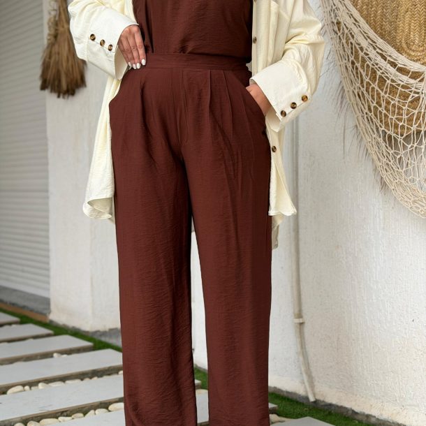 Pantalon palazzo<span> - </span>2 (42 - 44), Marron