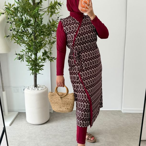 Burkini jacquard long Bordeaux