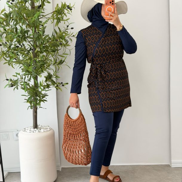 Burkini jacquard court Bleu