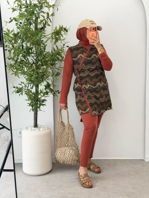 Burkini jacquard court Brique