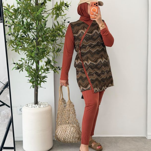 Burkini jacquard court Brique
